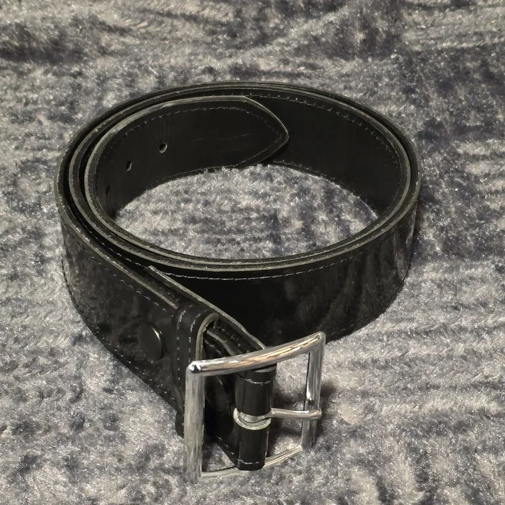 Boston Leather Patton Leather Belt 44 Black Heavy Duty Silver Buckle 1 5/8